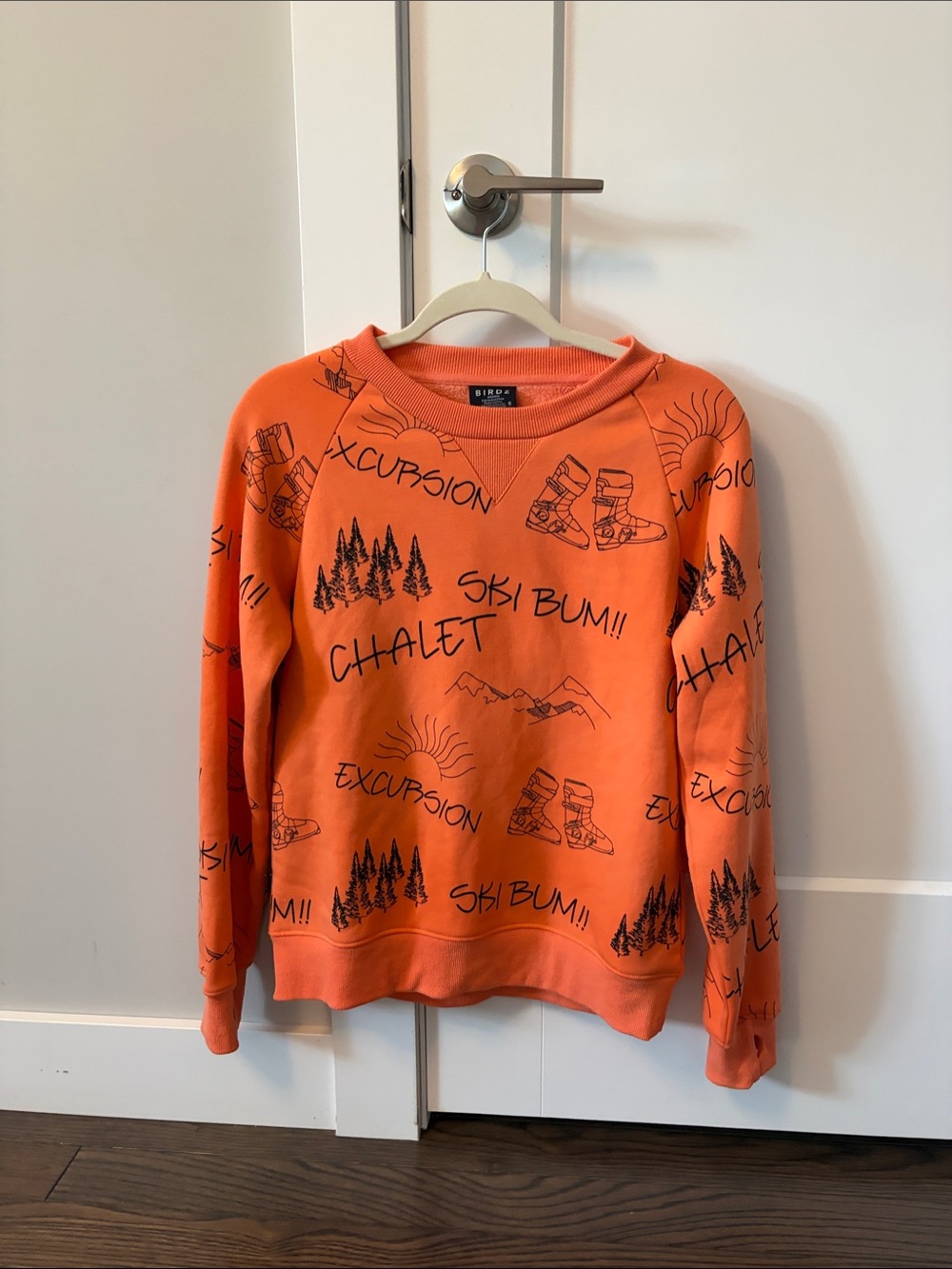 Orange Graphic 'Ski Bum' Sweatshirt